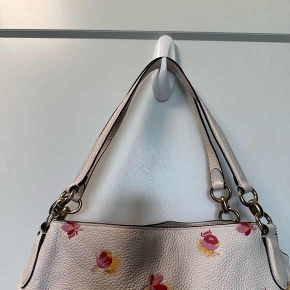 Coach Hallie Shoulder Bag Pop Floral‎ Print White Flowers Gold Pebble Leather - Picture 5 of 12